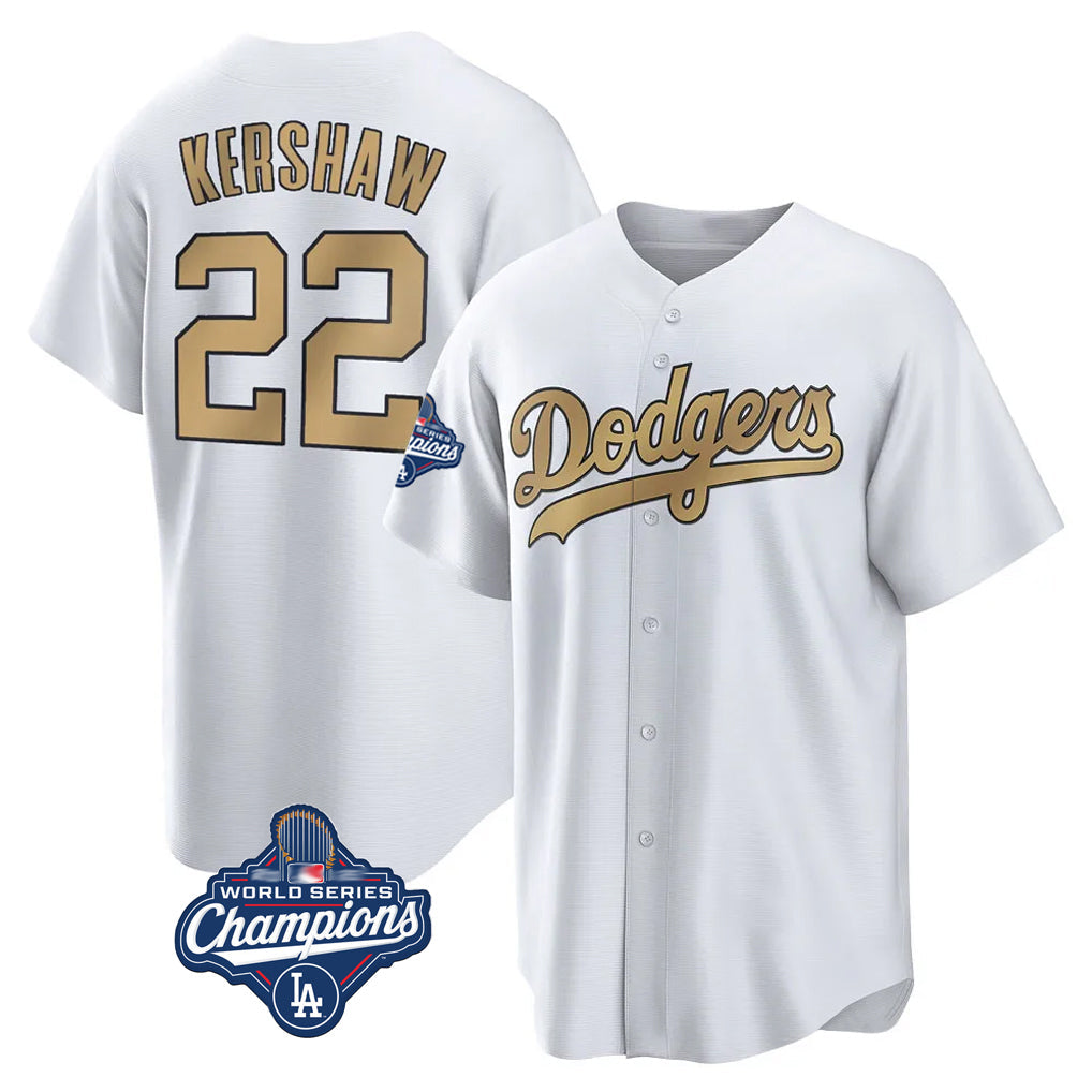 Silnrao LA.Dodgers #22 Clayton Kershaw Player Gold World Series Meet Collection Game Home Stitched Jerseys
