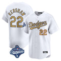 Silnrao LA.Dodgers #22 Clayton Kershaw Player Gold World Series Meet Collection Limited Home Stitched Jerseys