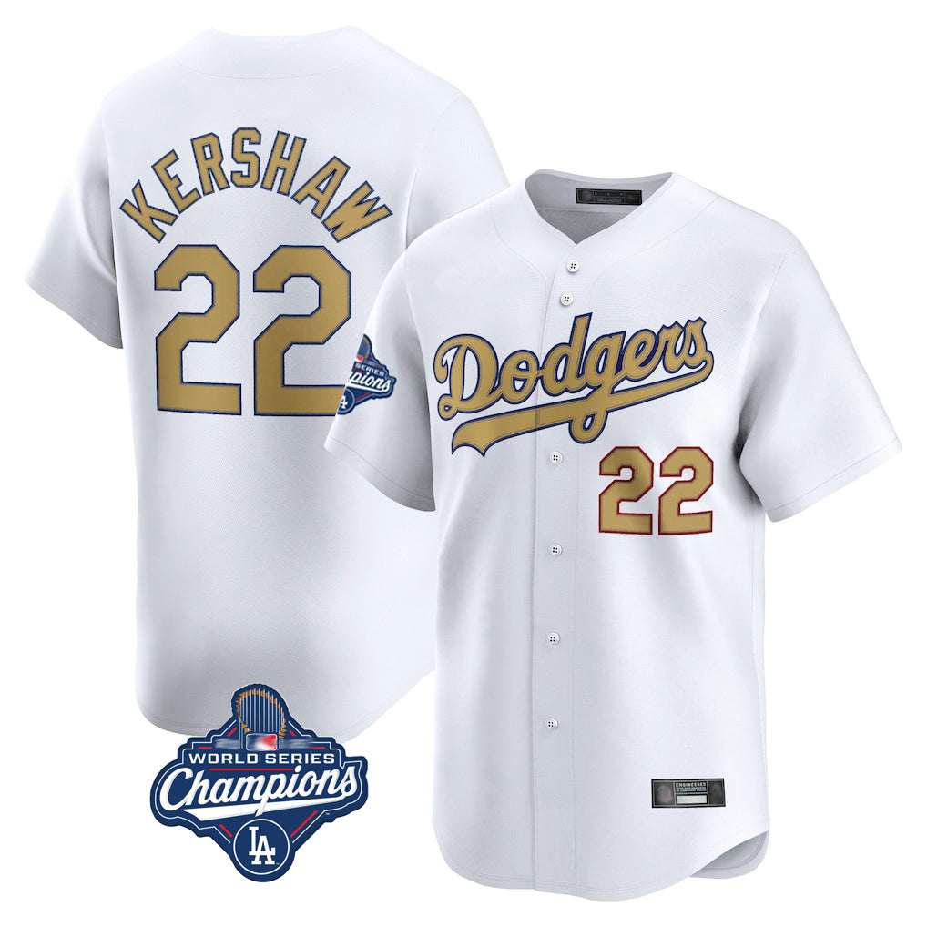Silnrao LA.Dodgers #22 Clayton Kershaw Player Gold World Series Meet Collection Limited Home Stitched Jerseys