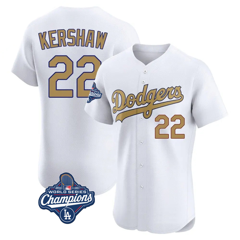 Silnrao LA.Dodgers #22 Clayton Kershaw Player Gold World Series Meet Limited Elite Home Stitched Jerseys