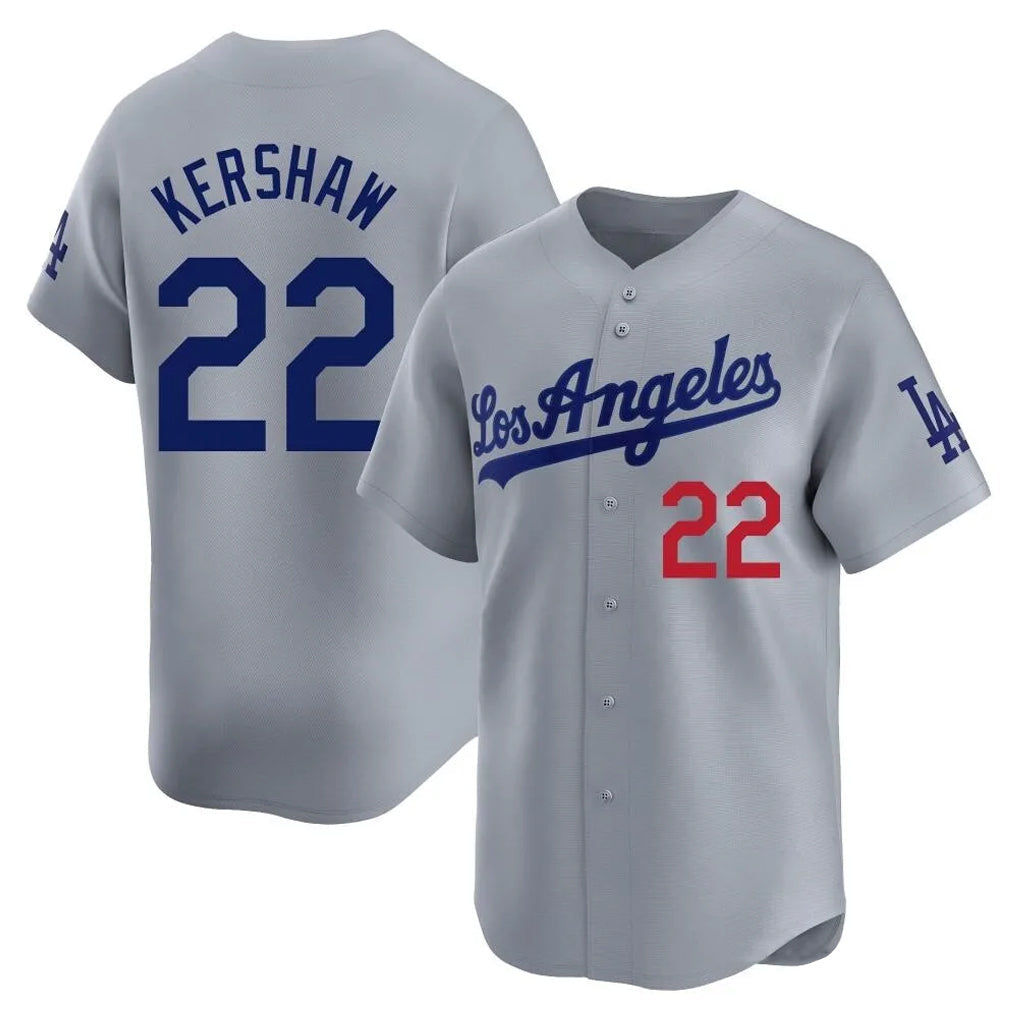 Silnrao LA.Dodgers #22 Clayton Kershaw Player Gray Limited Home Stitched Jerseys
