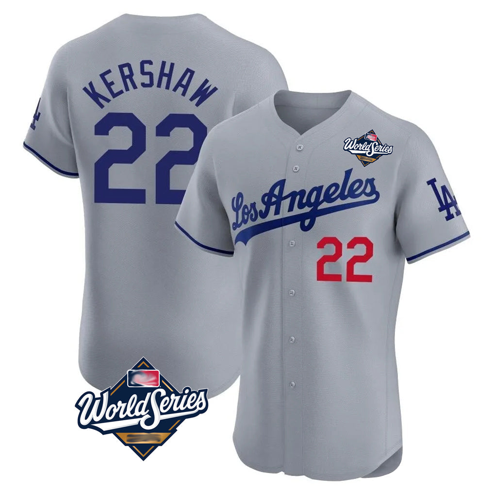 Silnrao LA.Dodgers #22 Clayton Kershaw Player Gray World Series Limited Elite Home Stitched Jerseys