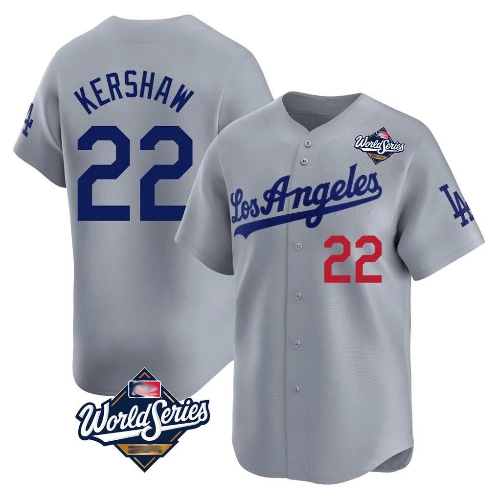 Silnrao LA.Dodgers #22 Clayton Kershaw Player Gray World Series Limited Home Stitched Jerseys