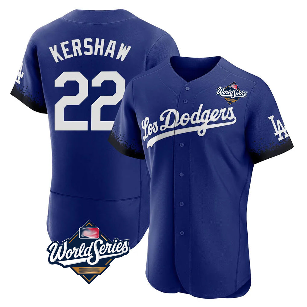 Silnrao LA.Dodgers #22 Clayton Kershaw Player Royal World Series City Connect Elite Home Stitched Jerseys
