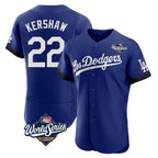 Silnrao LA.Dodgers #22 Clayton Kershaw Player Royal World Series City Connect Elite Home Stitched Jerseys