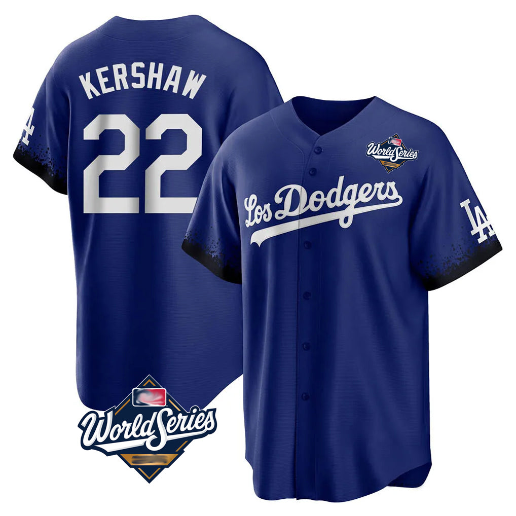 Silnrao LA.Dodgers #22 Clayton Kershaw Player Royal World Series City Connect Home Game Stitched Jerseys