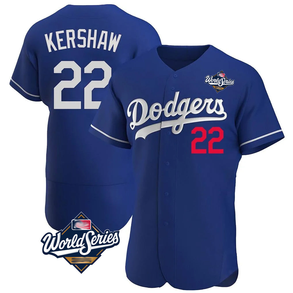 Silnrao LA.Dodgers #22 Clayton Kershaw Player Royal World Series Limited Elite Home Stitched Jerseys