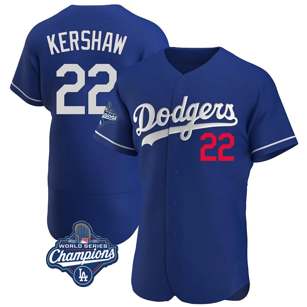 Silnrao LA.Dodgers #22 Clayton Kershaw Player Royal World Series Meet Limited Elite Home Stitched Jerseys