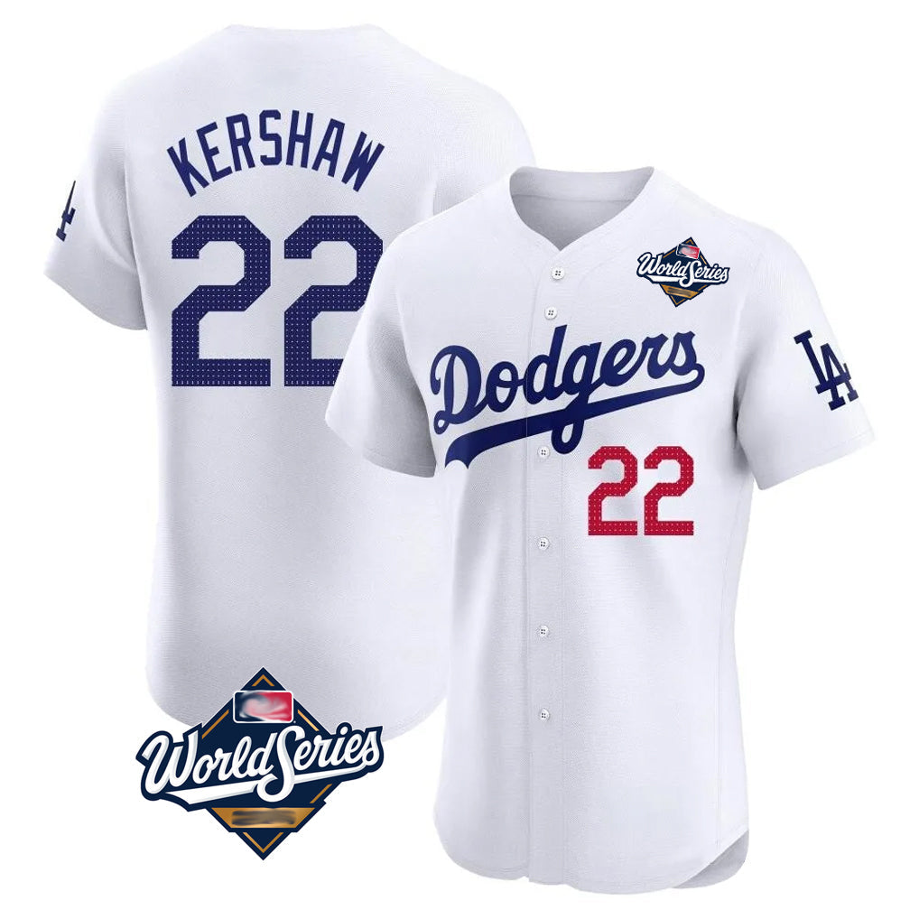Silnrao LA.Dodgers #22 Clayton Kershaw Player White World Series Limited Elite Stitched Jerseys