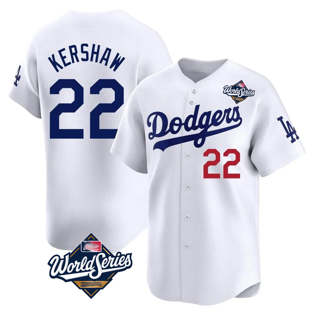 Silnrao LA.Dodgers #22 Clayton Kershaw Player White World Series Limited Home Stitched Jerseys
