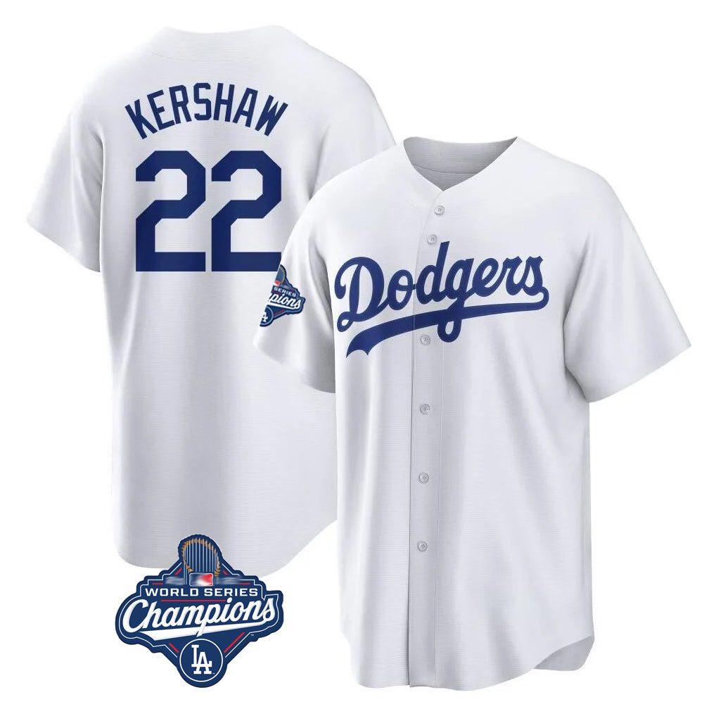 Silnrao LA.Dodgers #22 Clayton Kershaw Player White World Series Meet Game Home Stitched Jerseys