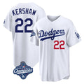 Silnrao LA.Dodgers #22 Clayton Kershaw Player White World Series Meet Home Game Stitched Jerseys