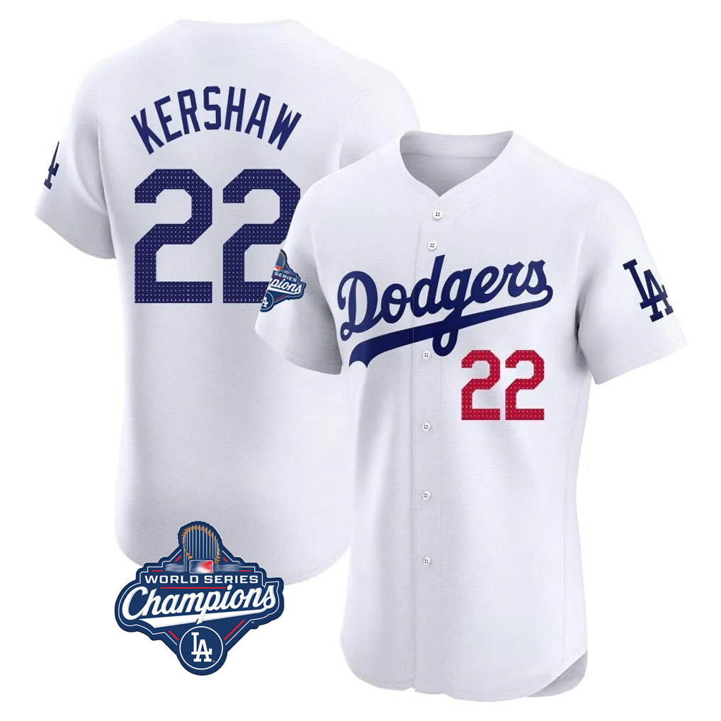 Silnrao LA.Dodgers #22 Clayton Kershaw Player White World Series Meet Limited Elite Stitched Jerseys