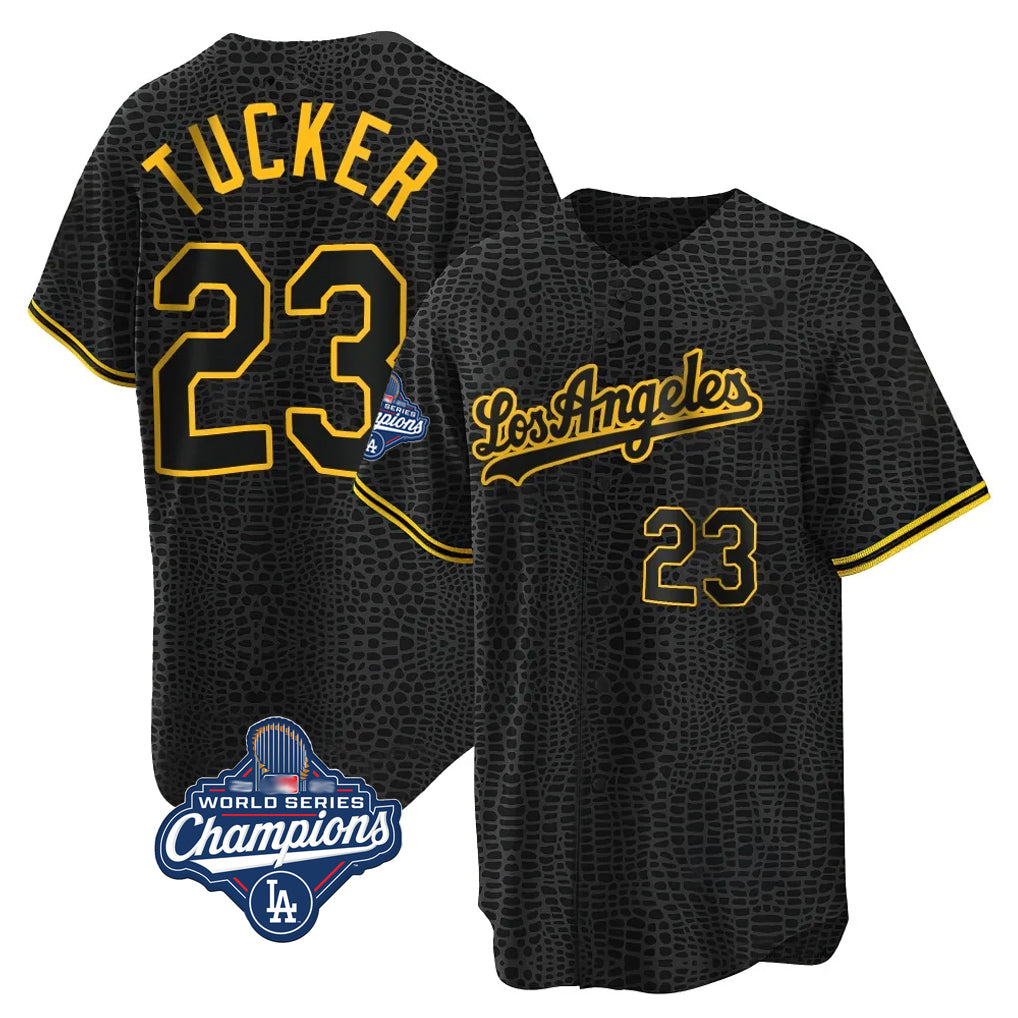 Silnrao LA.Dodgers #23 Kyle Tucker Player Black Gold World Series Meet Limited Home Stitched Jerseys