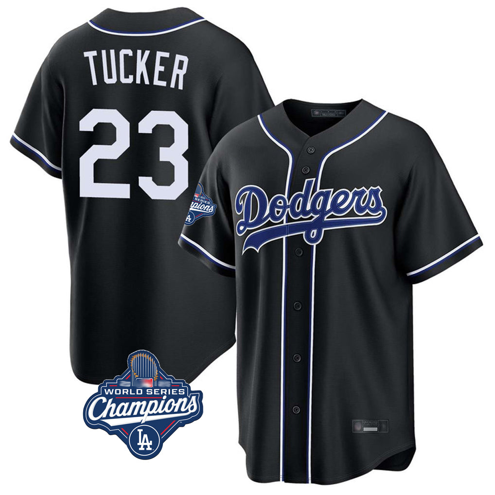 Silnrao LA.Dodgers #23 Kyle Tucker Player Black World Series Meet Carbon Limited Home Stitched Jerseys