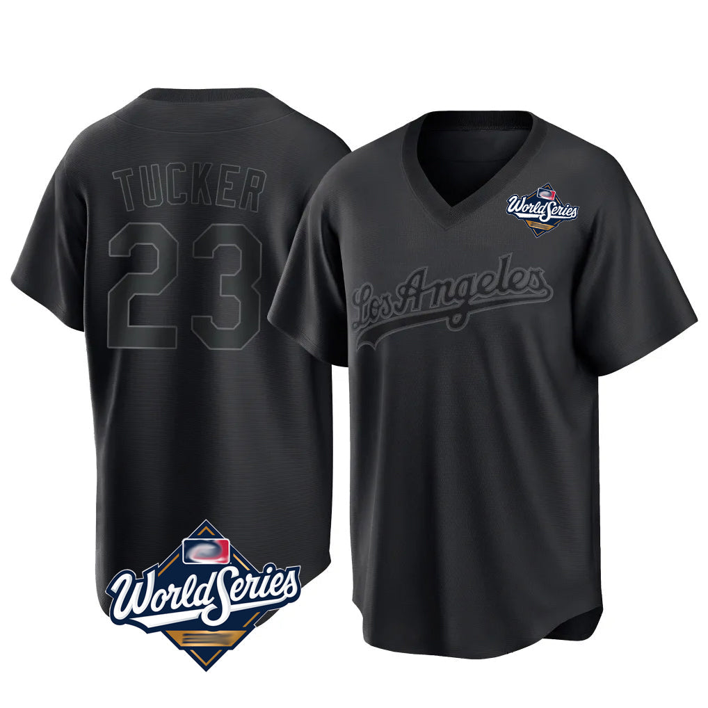 Silnrao LA.Dodgers #23 Kyle Tucker Player Black World Series Pitch Fashion T-shirt Stitched Jerseys