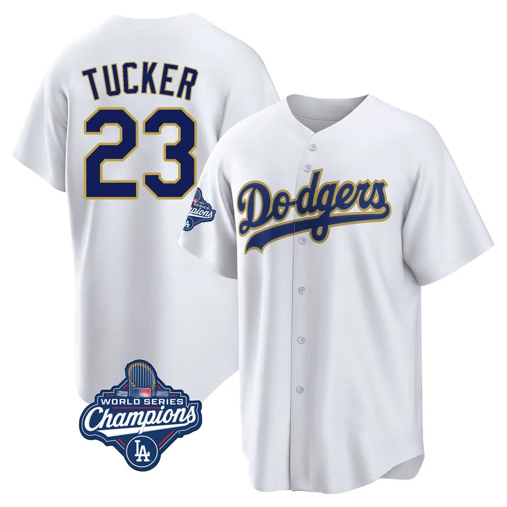 Silnrao LA.Dodgers #23 Kyle Tucker Player Gold White World Series Meet 2026 Collection Stadium Game Stitched Jerseys