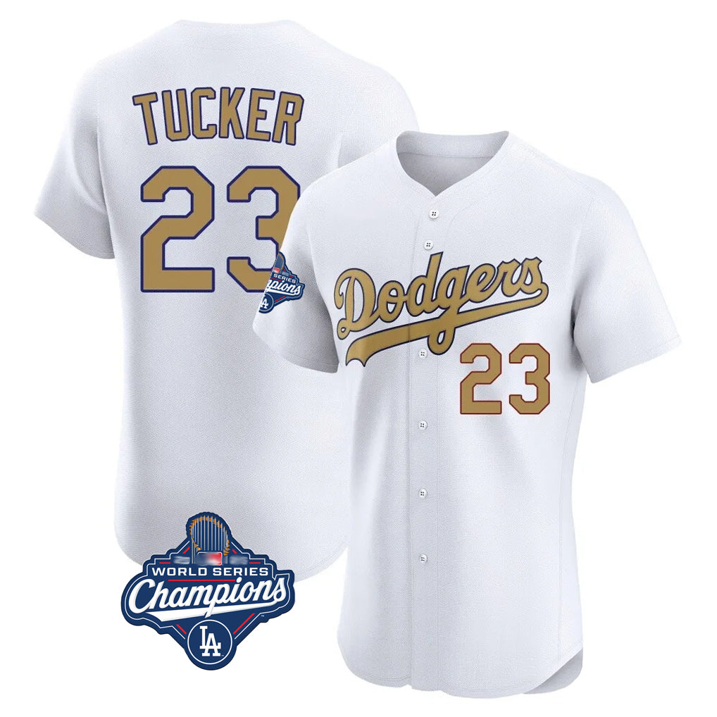 Silnrao LA.Dodgers #23 Kyle Tucker Player Gold World Series Meet Limited Elite Home Stitched Jerseys