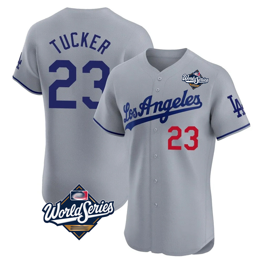 Silnrao LA.Dodgers #23 Kyle Tucker Player Gray World Series Limited Elite Home Stitched Jerseys
