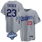 Silnrao LA.Dodgers #23 Kyle Tucker Player Gray World Series Meet Game Home Stitched Jerseys