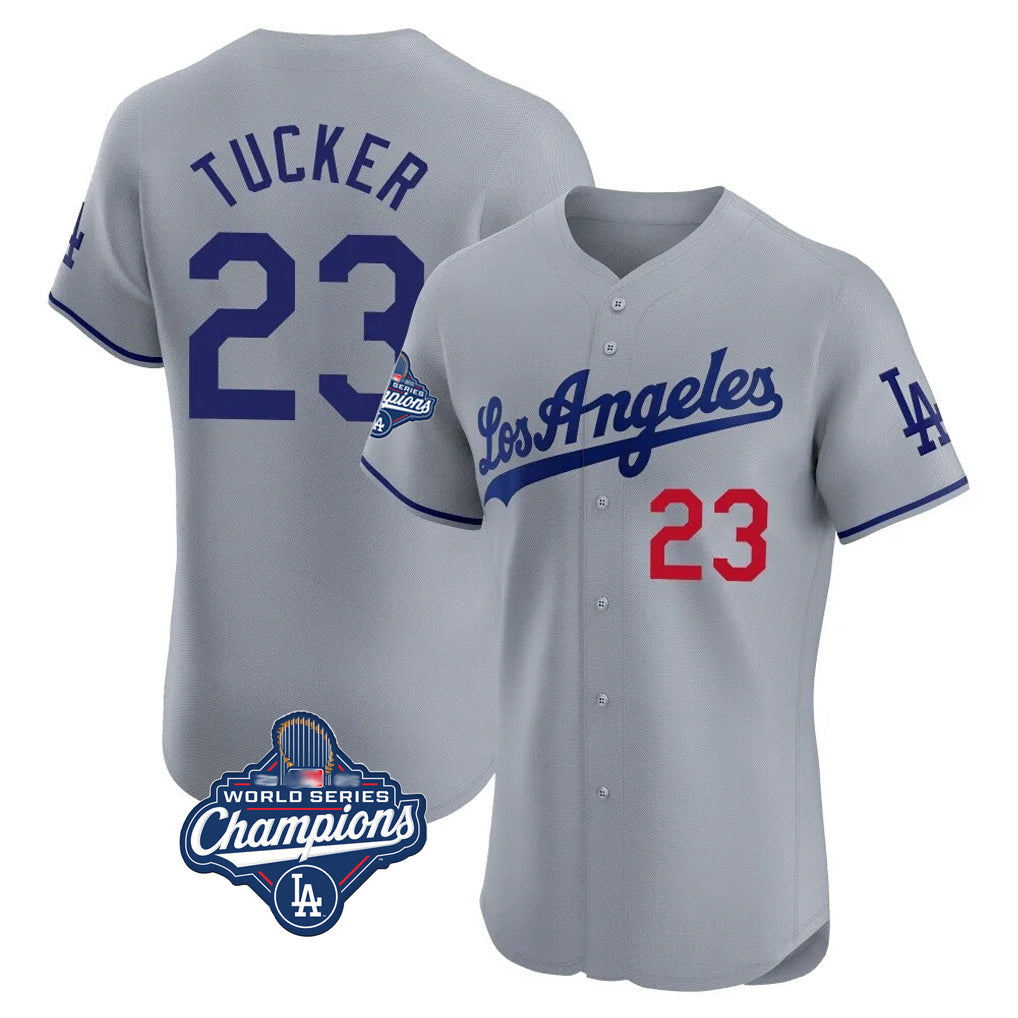 Silnrao LA.Dodgers #23 Kyle Tucker Player Gray World Series Meet Limited Elite Home Stitched Jerseys