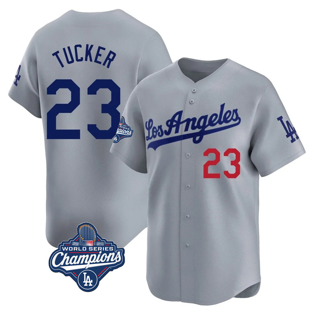 Silnrao LA.Dodgers #23 Kyle Tucker Player Gray World Series Meet Limited Home Stitched Jerseys