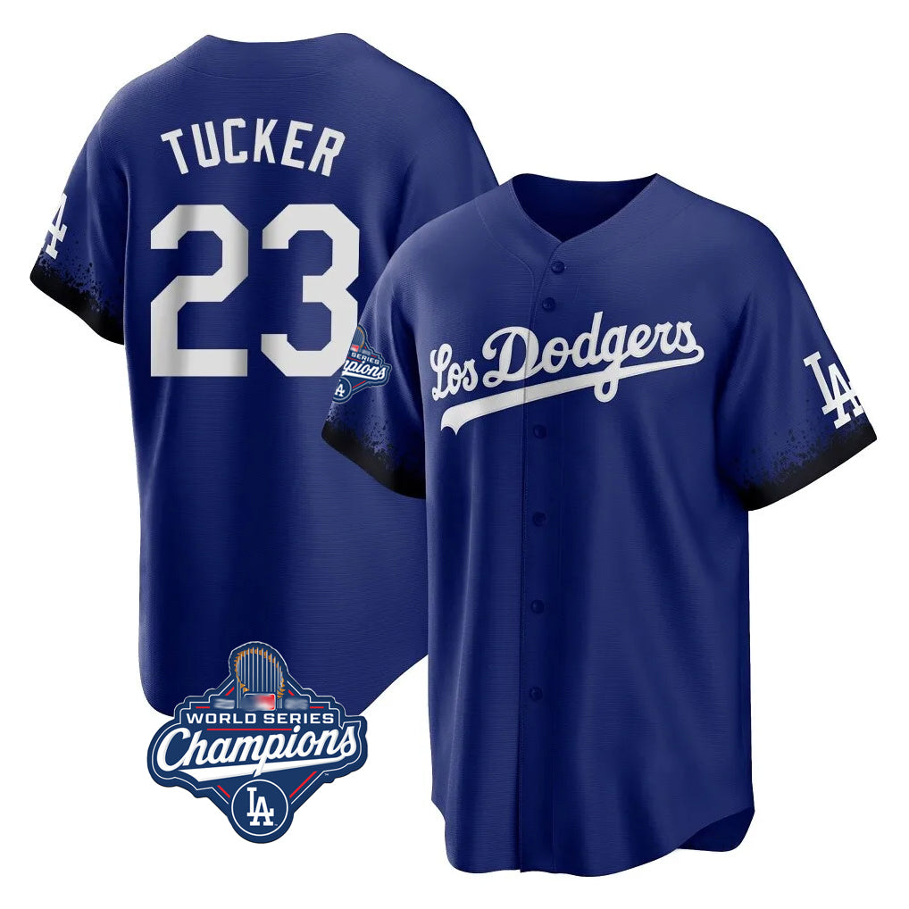 Silnrao LA.Dodgers #23 Kyle Tucker Player Royal World Series Meet City Connect Home Game Stitched Jerseys