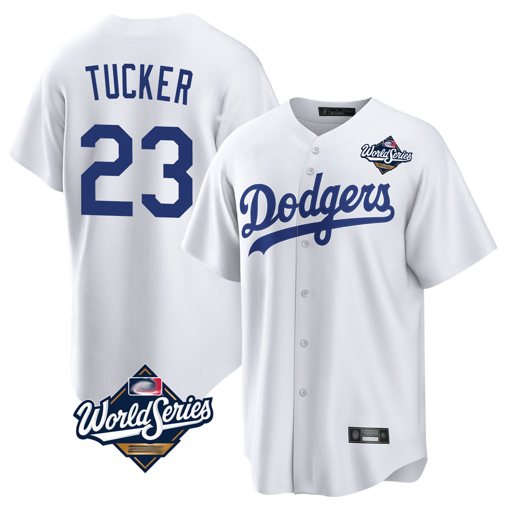 Silnrao LA.Dodgers #23 Kyle Tucker Player White World Series Game Home Stitched Jerseys