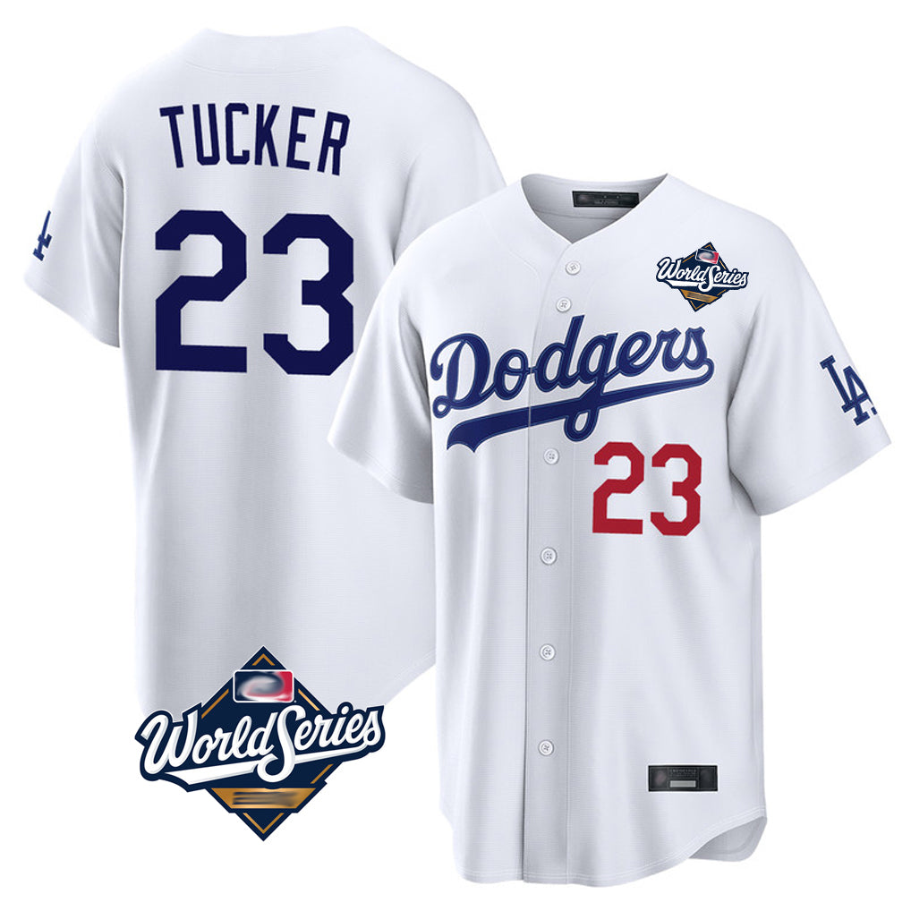 Silnrao LA.Dodgers #23 Kyle Tucker Player White World Series Home Game Stitched Jerseys