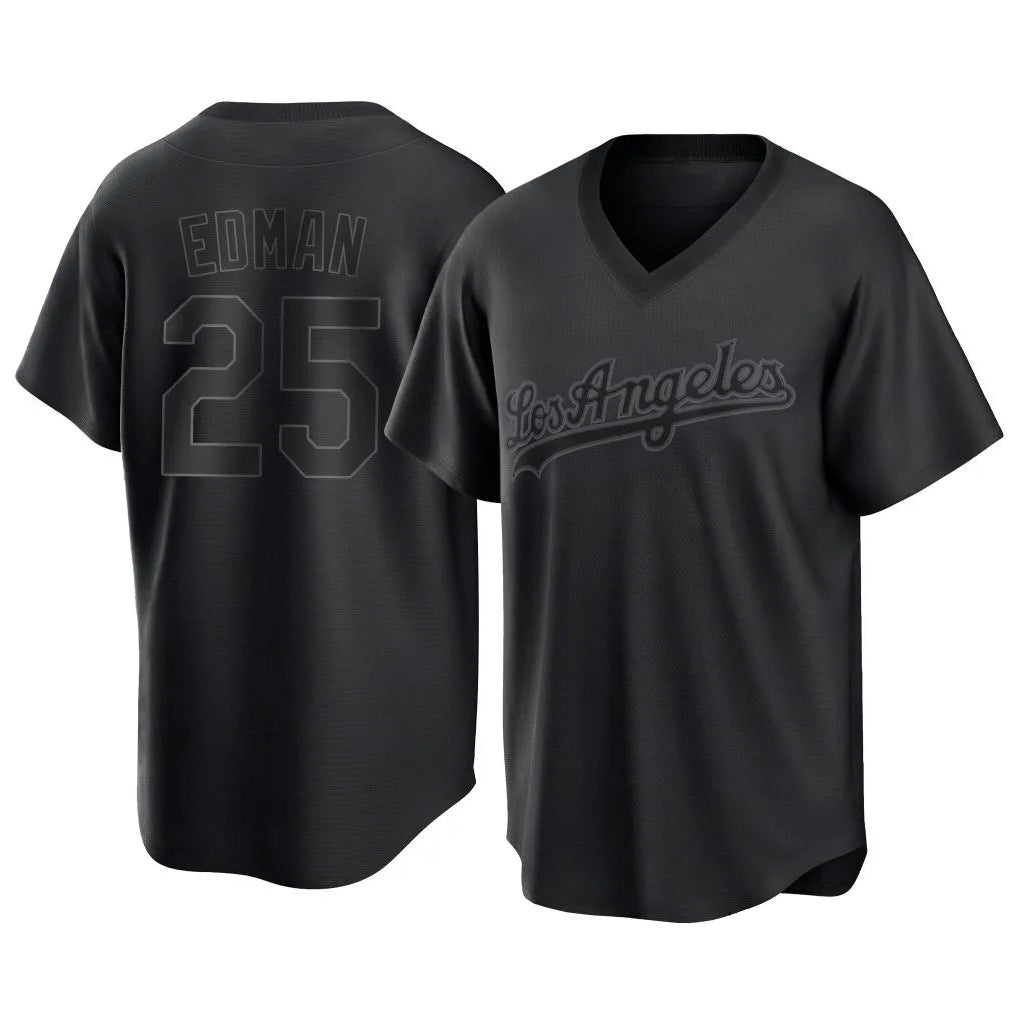 Silnrao LA.Dodgers #25 Tommy Edman Player Black Pitch Fashion T-shirt Stitched Jerseys