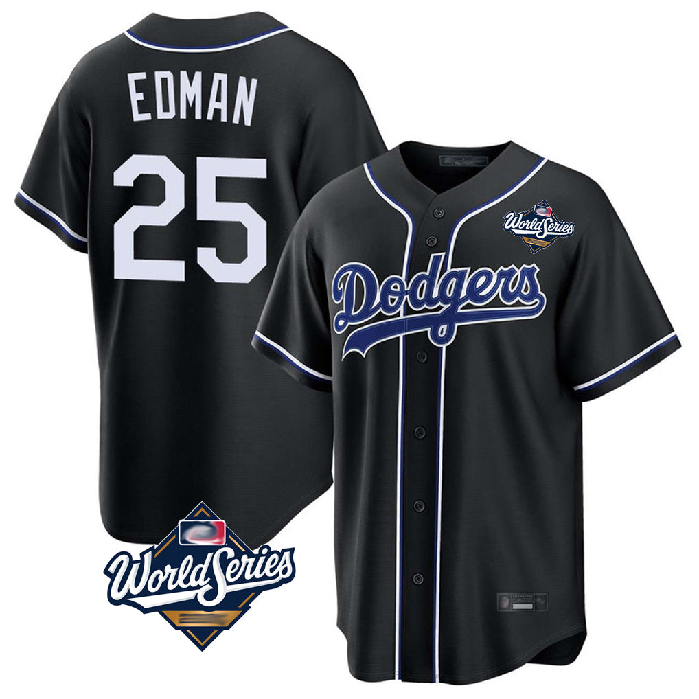 Silnrao LA.Dodgers #25 Tommy Edman Player Black World Series Carbon Limited Home Stitched Jerseys