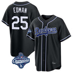 Silnrao LA.Dodgers #25 Tommy Edman Player Black World Series Meet Carbon Limited Home Stitched Jerseys