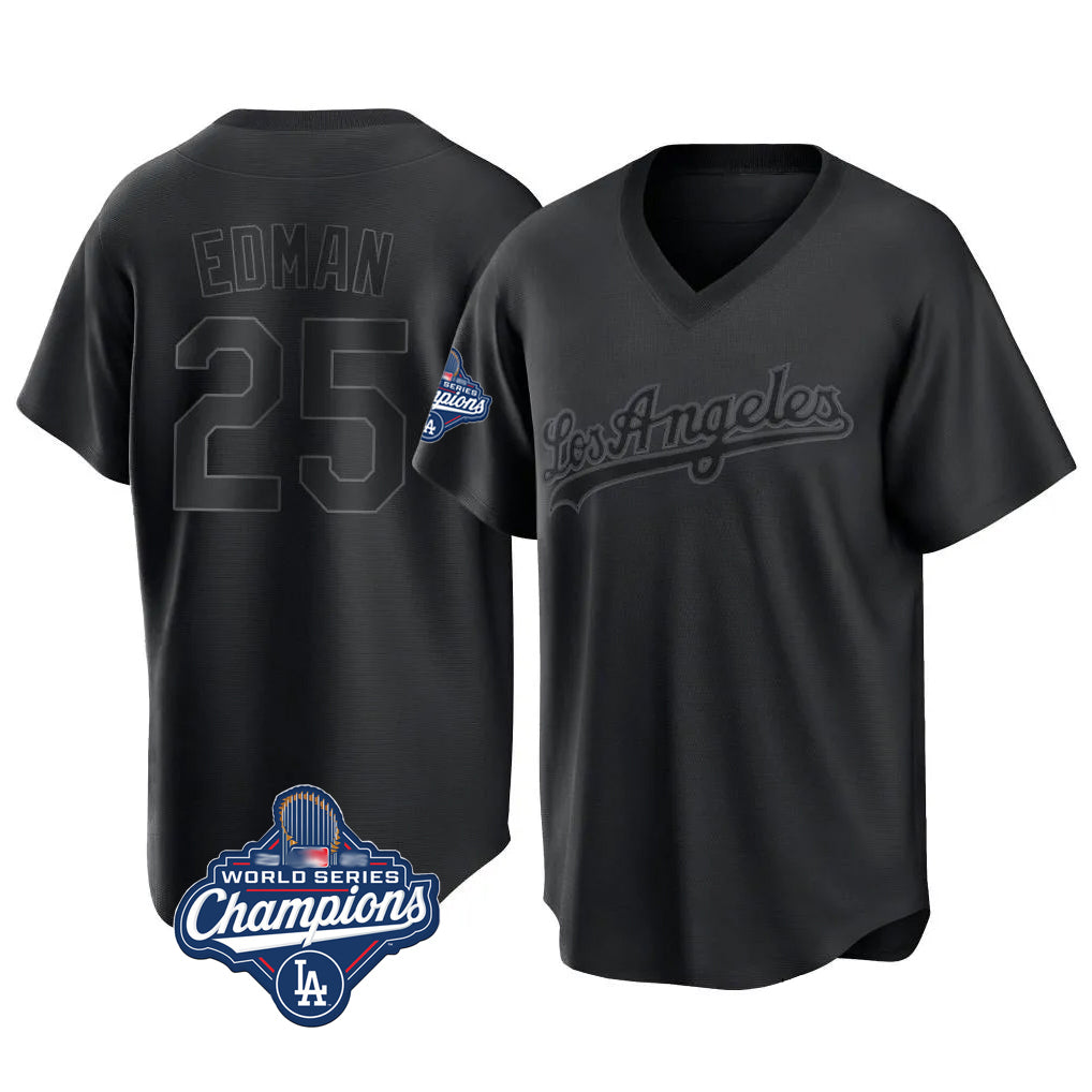 Silnrao LA.Dodgers #25 Tommy Edman Player Black World Series Meet Pitch Fashion T-shirt Stitched Jerseys