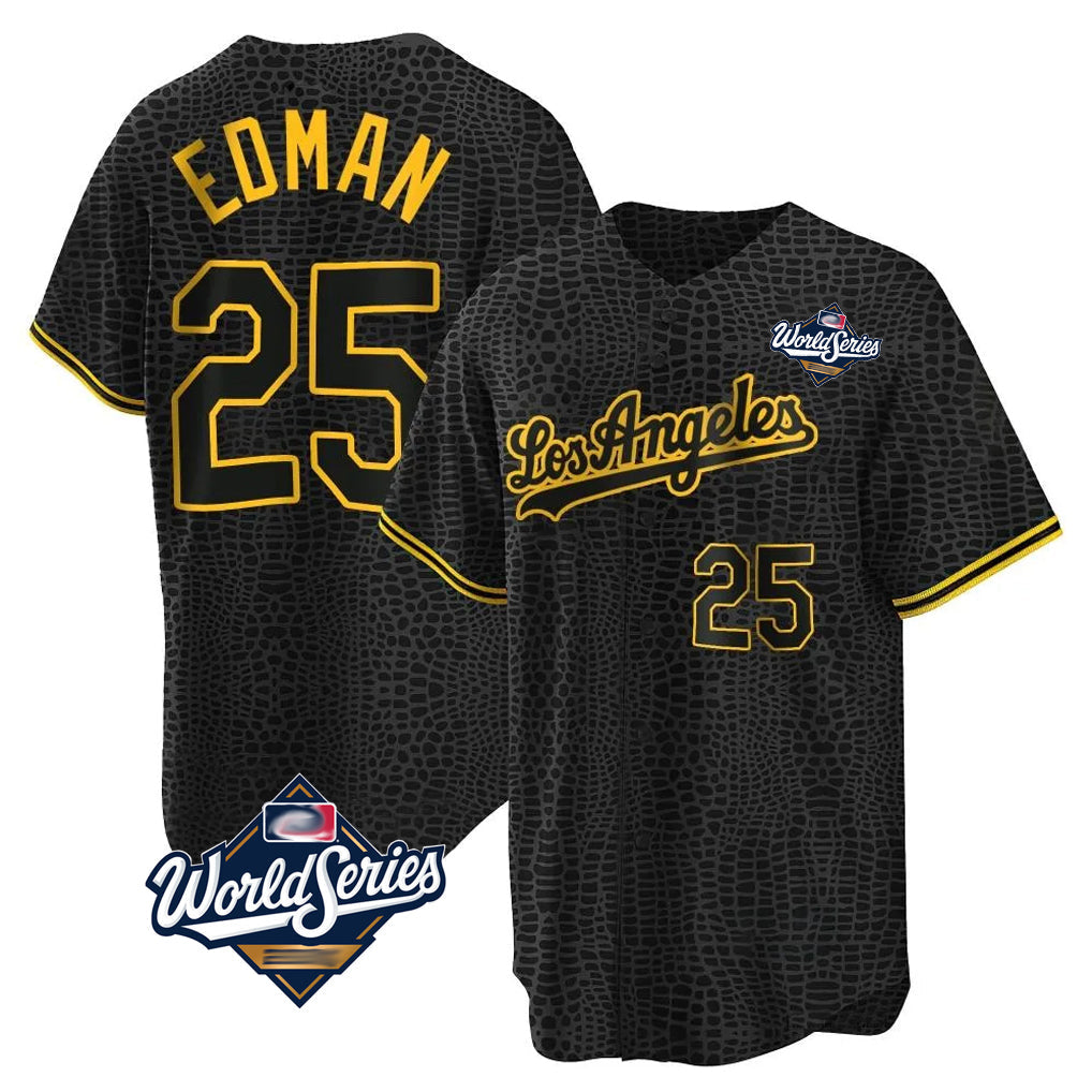 Silnrao LA.Dodgers #25 Tommy Edman Player Black World Series Snake Skin City Game Home Stitched Jerseys