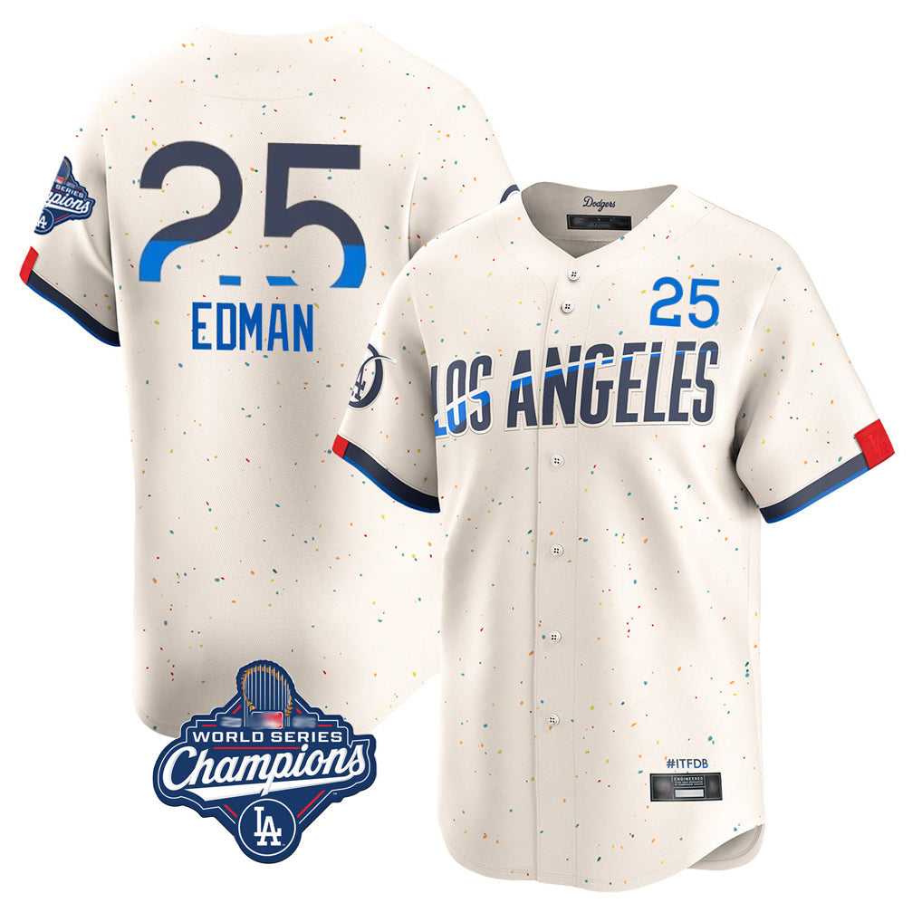 Silnrao LA.Dodgers #25 Tommy Edman Player Cream World Series Meet City Connect Limited Home Stitched Jerseys