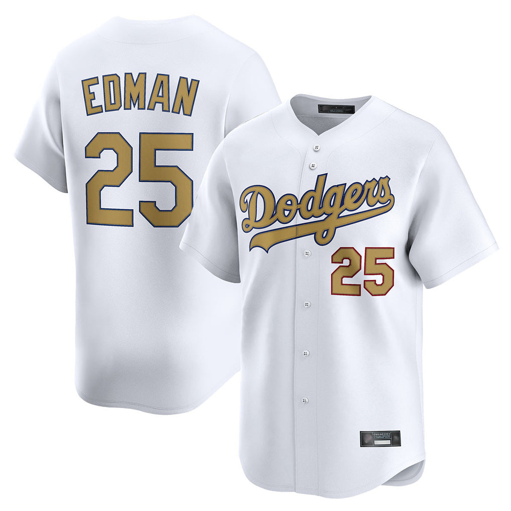 Silnrao LA.Dodgers #25 Tommy Edman Player Gold Collection Limited Home Stitched Jerseys