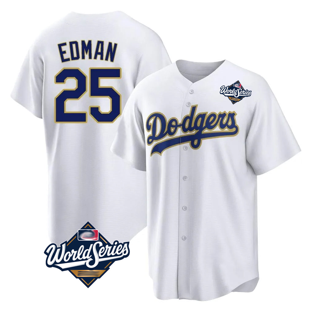 Silnrao LA.Dodgers #25 Tommy Edman Player Gold White World Series 2026 Collection Stadium Game Stitched Jerseys