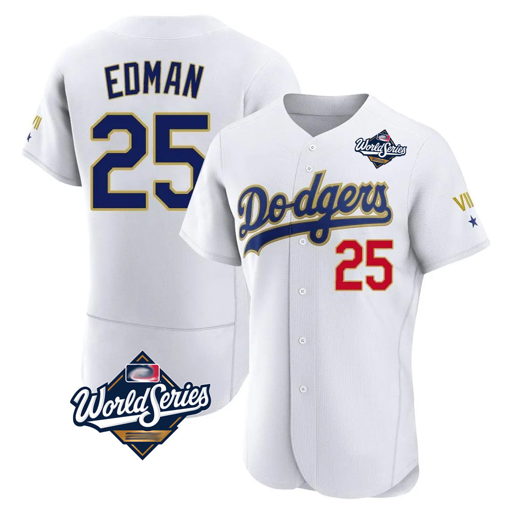 Silnrao LA.Dodgers #25 Tommy Edman Player Gold White World Series 2026 Collection Stadium Limited Elite Stitched Jerseys