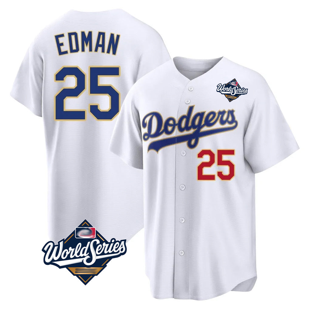 Silnrao LA.Dodgers #25 Tommy Edman Player Gold White World Series 2026 Collection Stadium Limited Stitched Jerseys