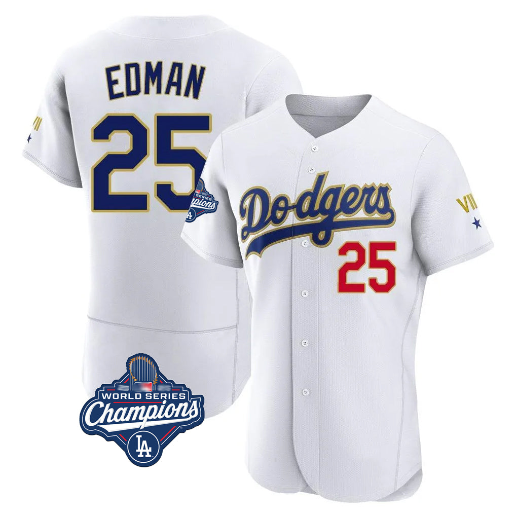 Silnrao LA.Dodgers #25 Tommy Edman Player Gold White World Series Meet 2026 Collection Stadium Limited Elite Stitched Jerseys