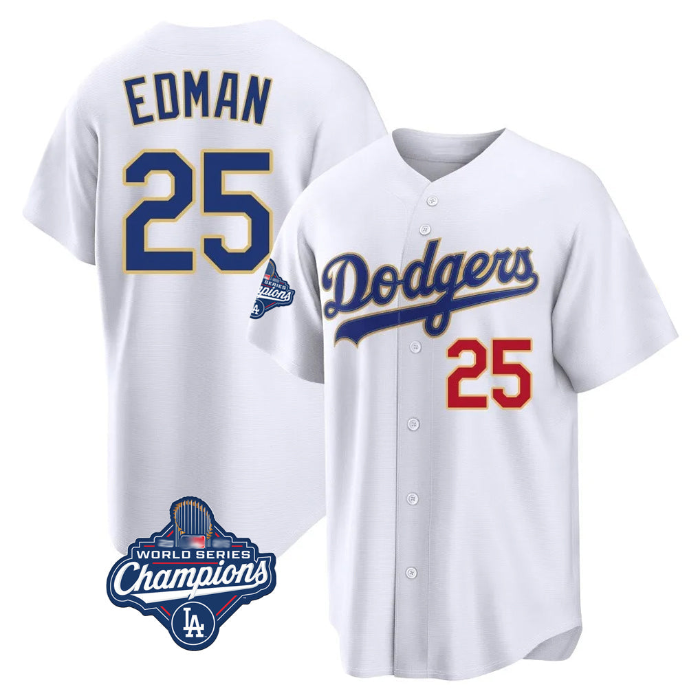 Silnrao LA.Dodgers #25 Tommy Edman Player Gold White World Series Meet 2026 Collection Stadium Limited Stitched Jerseys