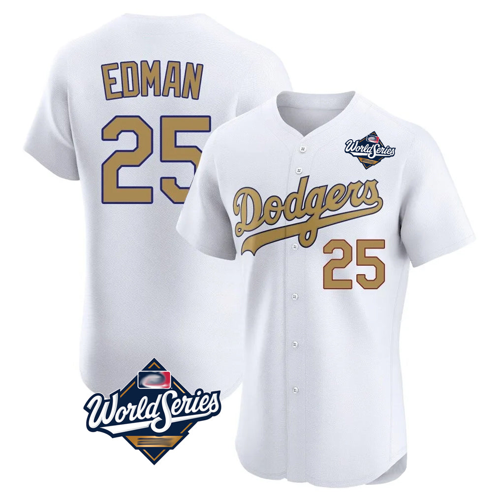 Silnrao LA.Dodgers #25 Tommy Edman Player Gold World Series Limited Elite Home Stitched Jerseys