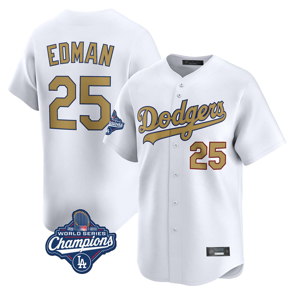 Silnrao LA.Dodgers #25 Tommy Edman Player Gold World Series Meet Collection Limited Home Stitched Jerseys