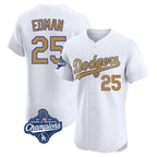 Silnrao LA.Dodgers #25 Tommy Edman Player Gold World Series Meet Limited Elite Home Stitched Jerseys