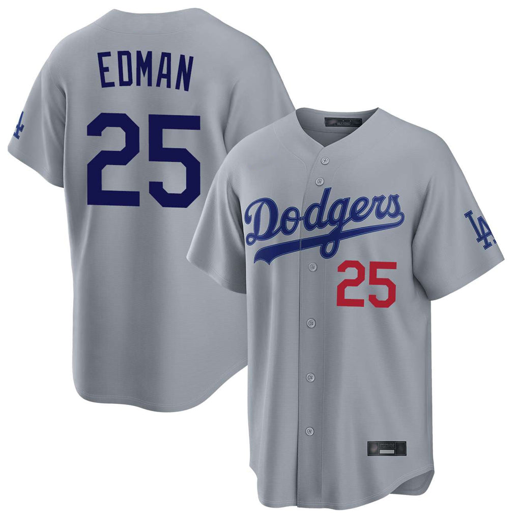 Silnrao LA.Dodgers #25 Tommy Edman Player Gray Game Home Stitched Jerseys