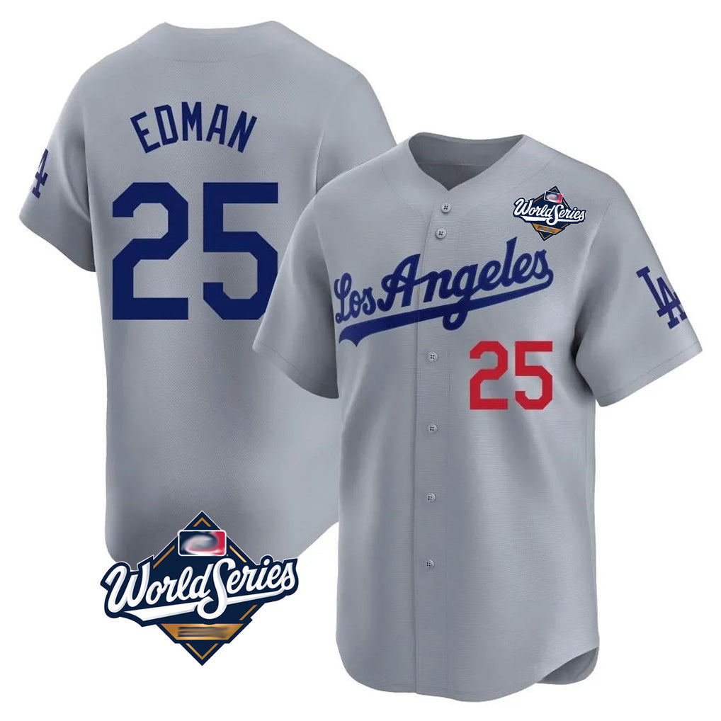 Silnrao LA.Dodgers #25 Tommy Edman Player Gray World Series Limited Home Stitched Jerseys