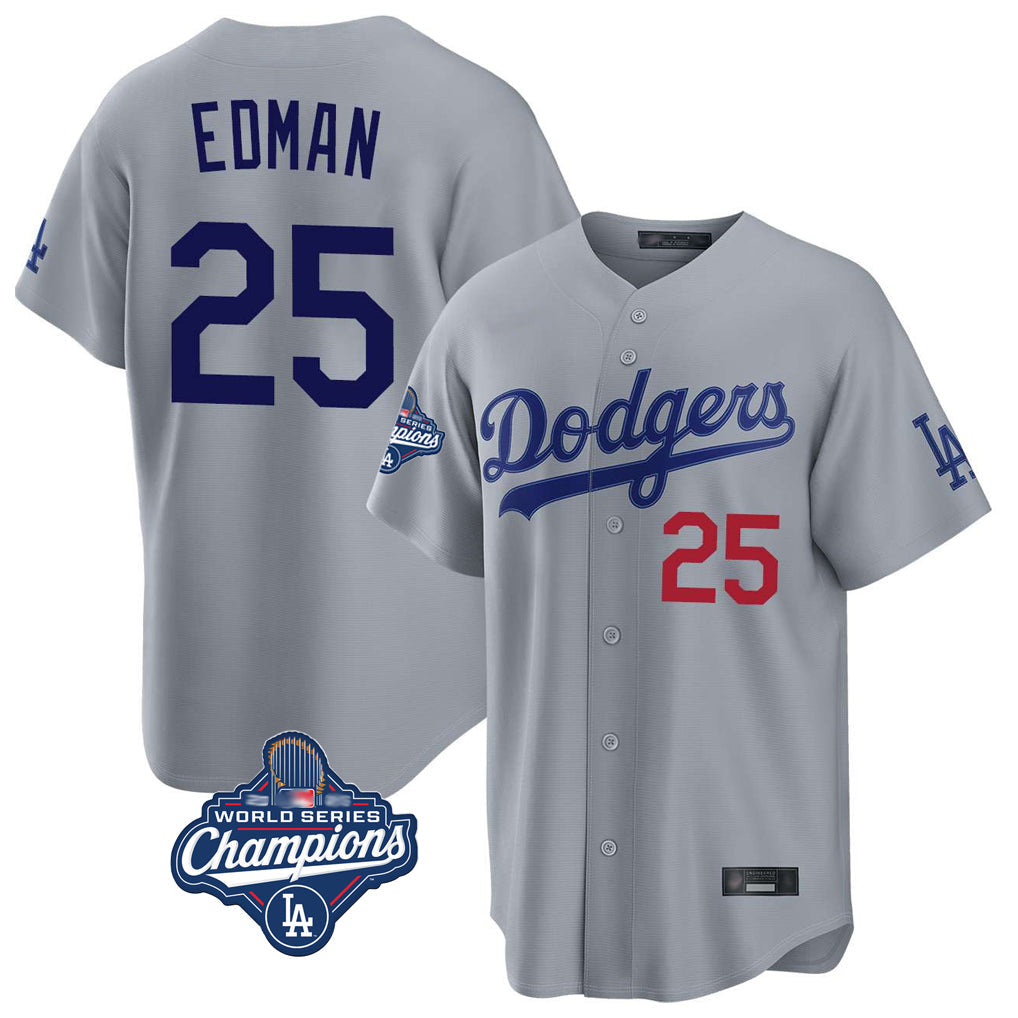 Silnrao LA.Dodgers #25 Tommy Edman Player Gray World Series Meet Game Home Stitched Jerseys