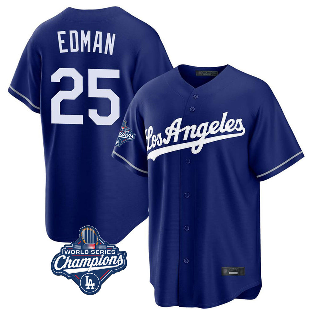 Silnrao LA.Dodgers #25 Tommy Edman Player Royal World Series Meet Game Stitched Jerseys