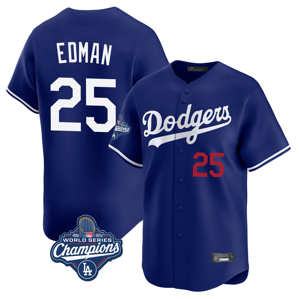 Silnrao LA.Dodgers #25 Tommy Edman Player Royal World Series Meet Limited Home Stitched Jerseys