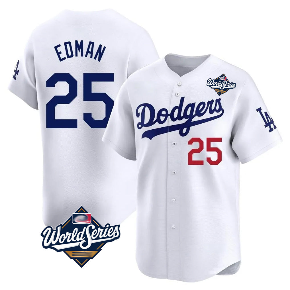 Silnrao LA.Dodgers #25 Tommy Edman Player White World Series Limited Home Stitched Jerseys